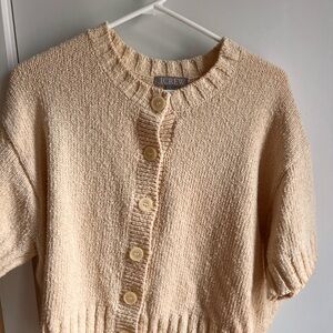 J.Crew - “Warm Sesame” Short-Sleeve Button Front Cardigan | Chunky Knit | Size L